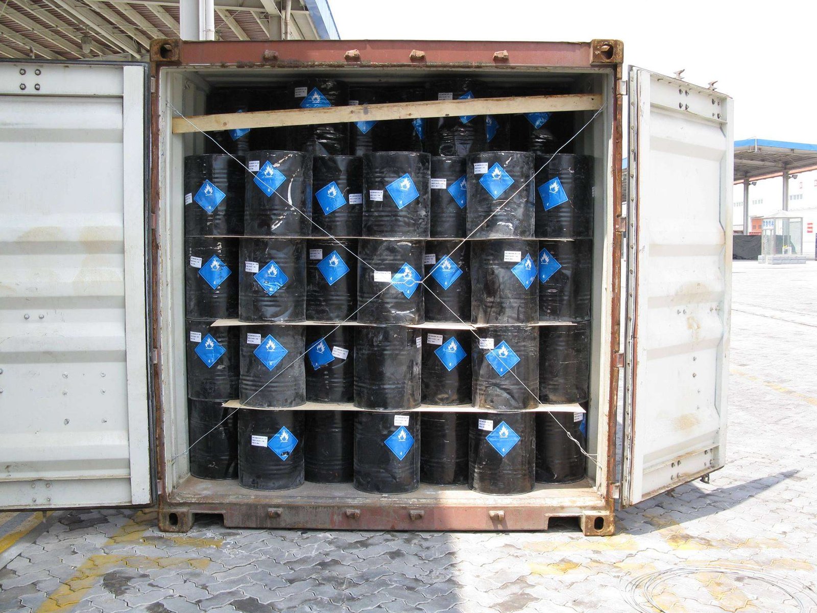 Calcium Carbide Container Loading Black Drums TJIEC